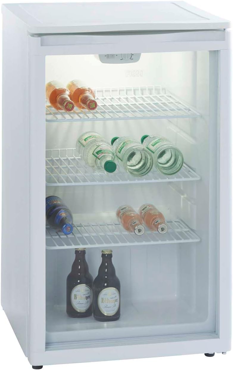 PKM GKS102 Glastür-Kühlschrank | Getränkekühlschrank | Flaschenkühlschrank | 102 Liter | 85 cm hoch | Wechselbarer Türanschlag | Höhenverstellbare Füße | 42 dB