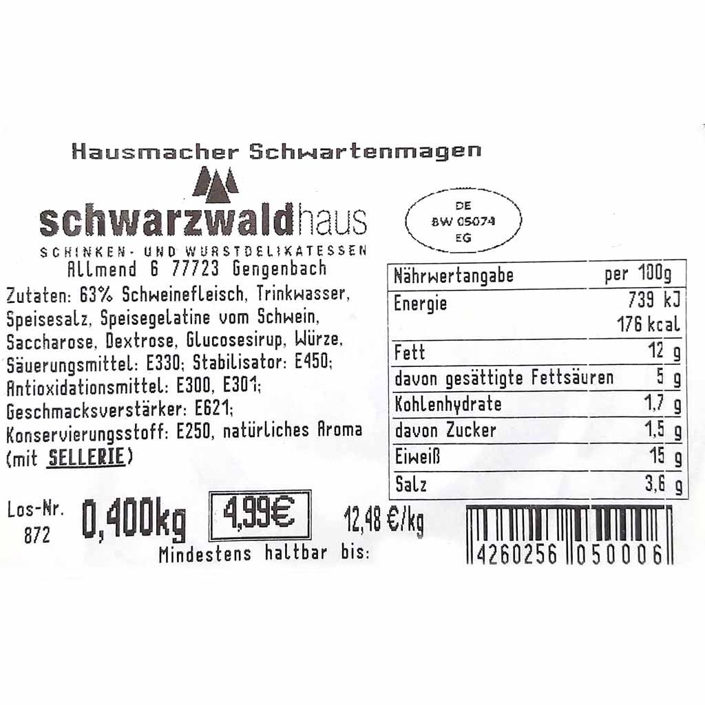 Schwarzwaldhaus Original Schwartenmagen 400g Goldglanzdose MHD:3.12.25