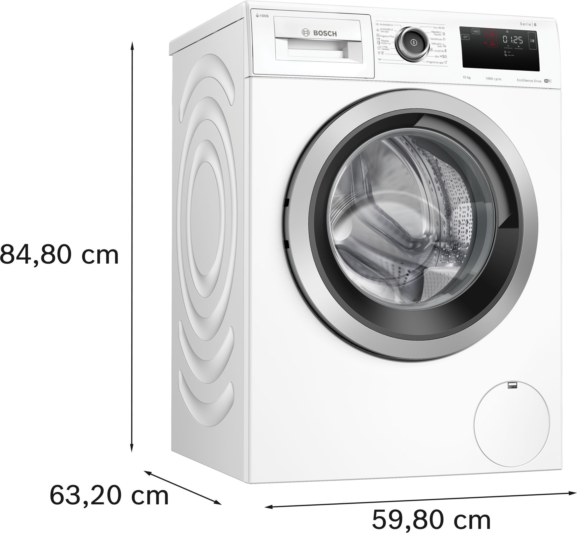 Máquina de lavar roupa de carregamento frontal Série 6, 10 kg, 1400 rpm, WAL28PH1ES
