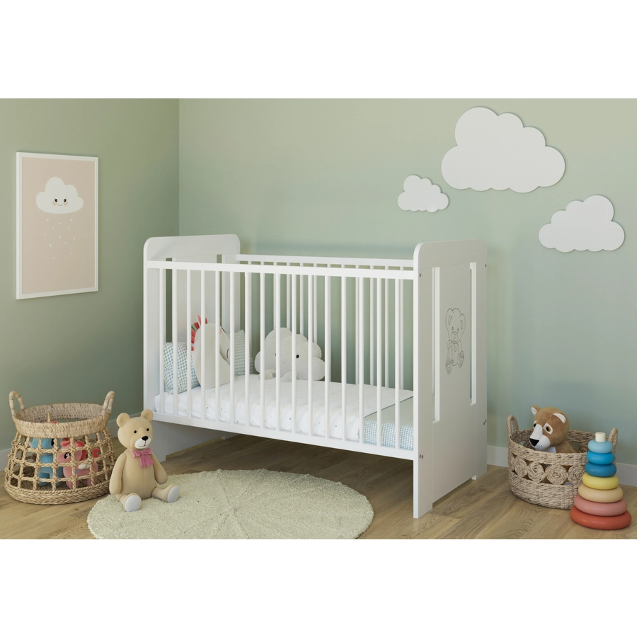 Kids Collective Babybett Gitterbett 60x120 höhenverstellbar|herausnehmbare Sprossen weiß