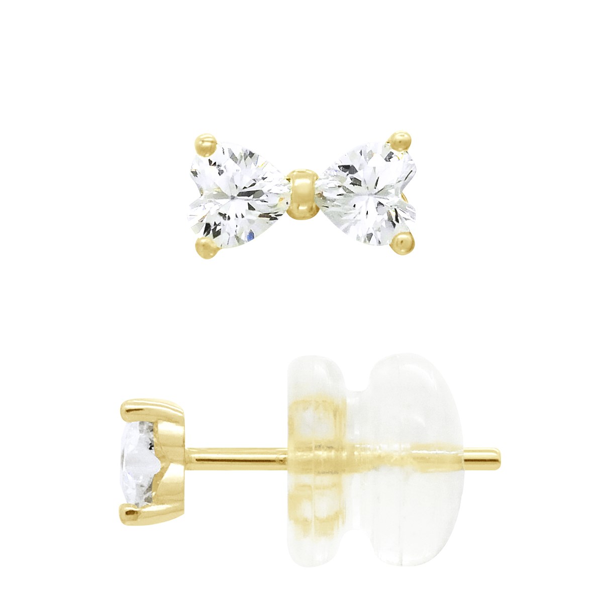 Boucles d'Oreilles - Noeud de Papillon Serties D'Oxydes de Zirconiums - Or Jaune