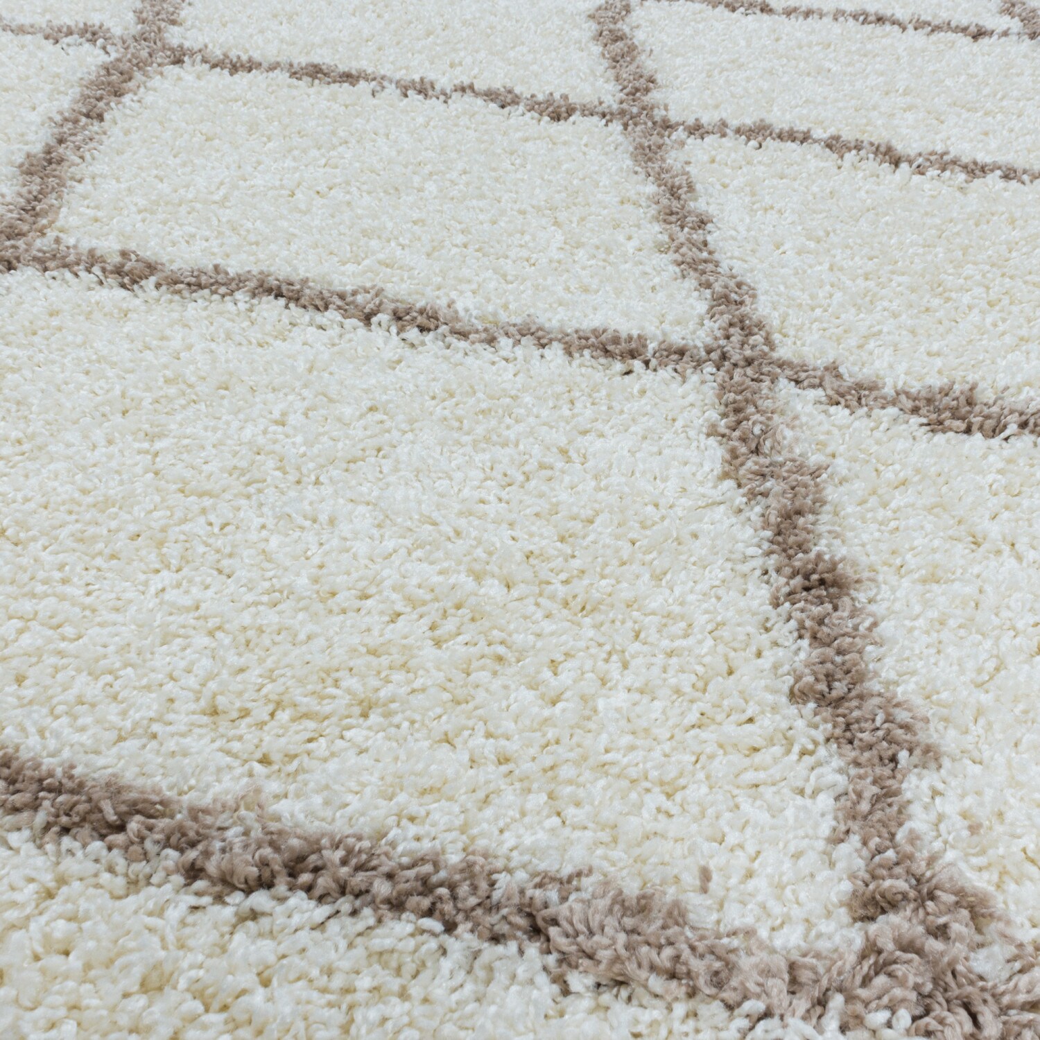 Moderner Hochflor Teppich, Skandinavischer Stil mit Rautenmuster, Shaggy Teppich