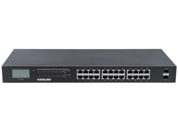 Intellinet 561242, Ikke administreret, Gigabit Ethernet (10/100/1000), Fuld duplex, Strøm over Ethernet (PoE), Stativ-montering, 1U