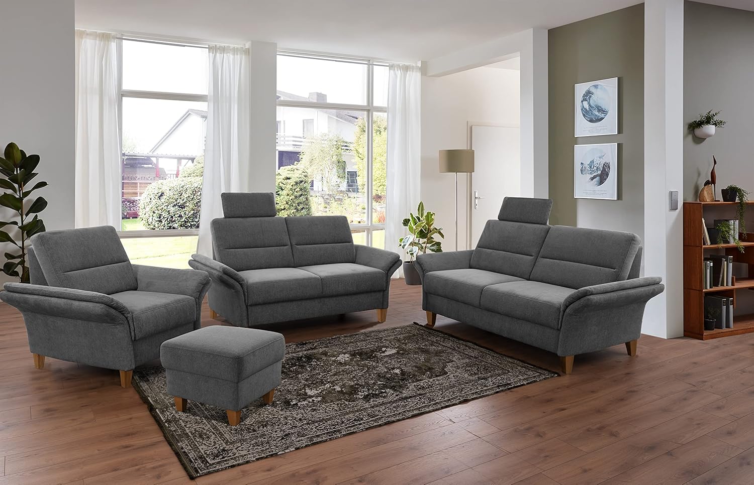 CAVADORE Stauraum-Hocker Wyk / Polsterhocker im Landhausstil, als Beistellhocker oder Fußhocker / 58 x 48 x 58 / Chenille, Grau
