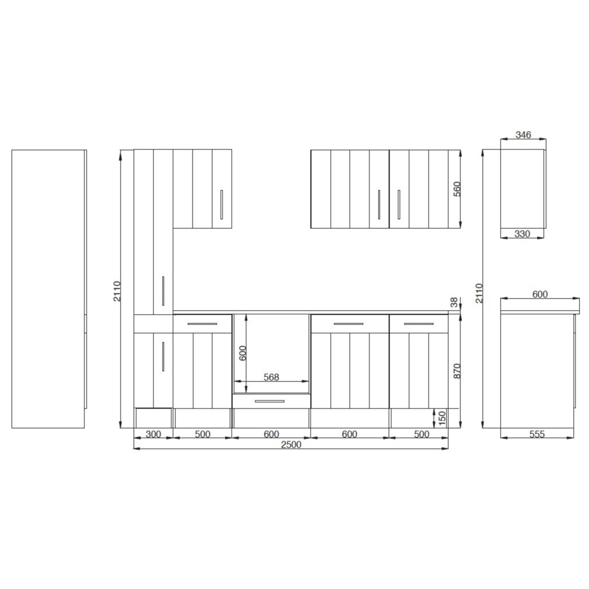 RESPEKTA Küchenblock ANTON - Lärche weiß - mit E-Geräten - 250 cm
