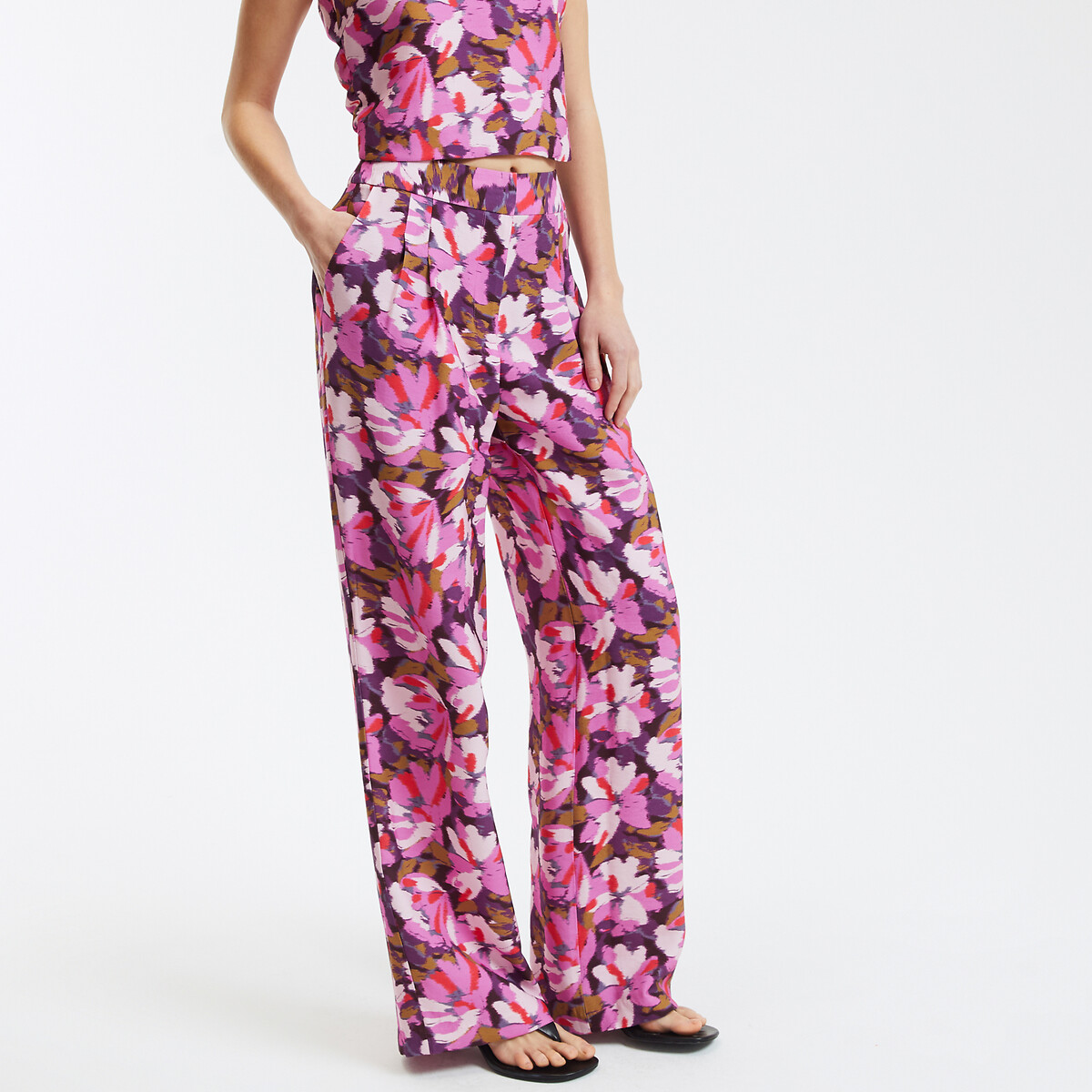 COLEÇÃO LA REDOUTE<br>Calças largas e lisas com estampa floral