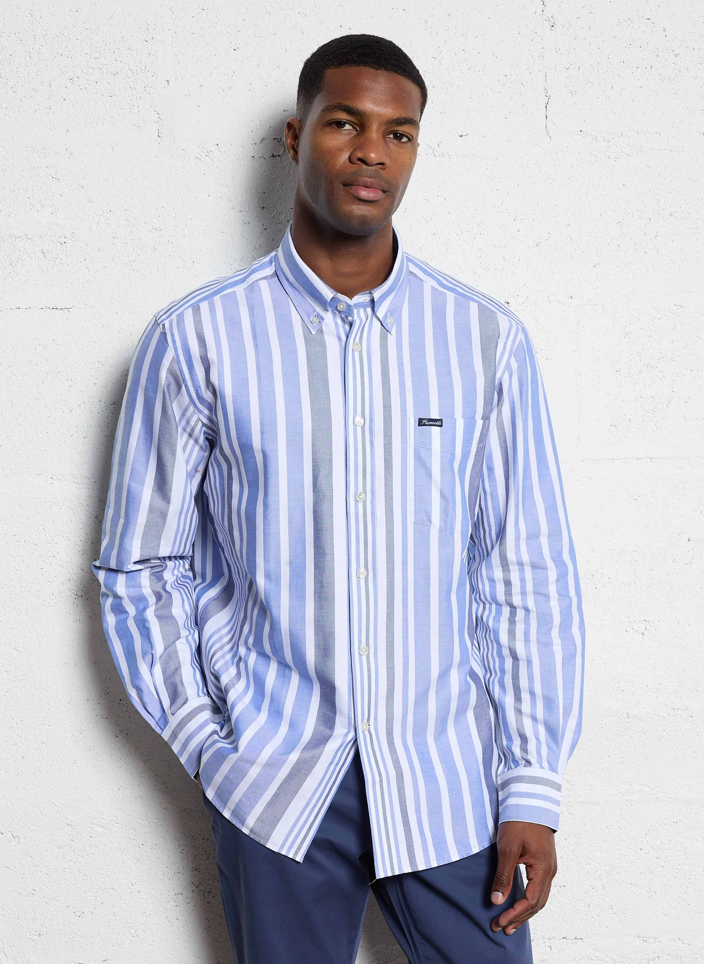 Chemise col américain à rayures | Bleu