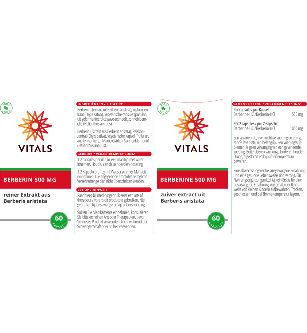 Vitals Berberine 500 mg (60 capsules)