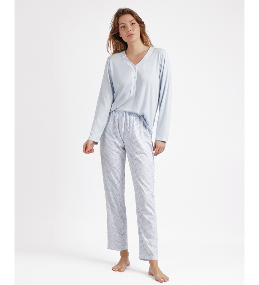 Pijama Admas Soft Forever Together de manga comprida com abertura frontal, azul