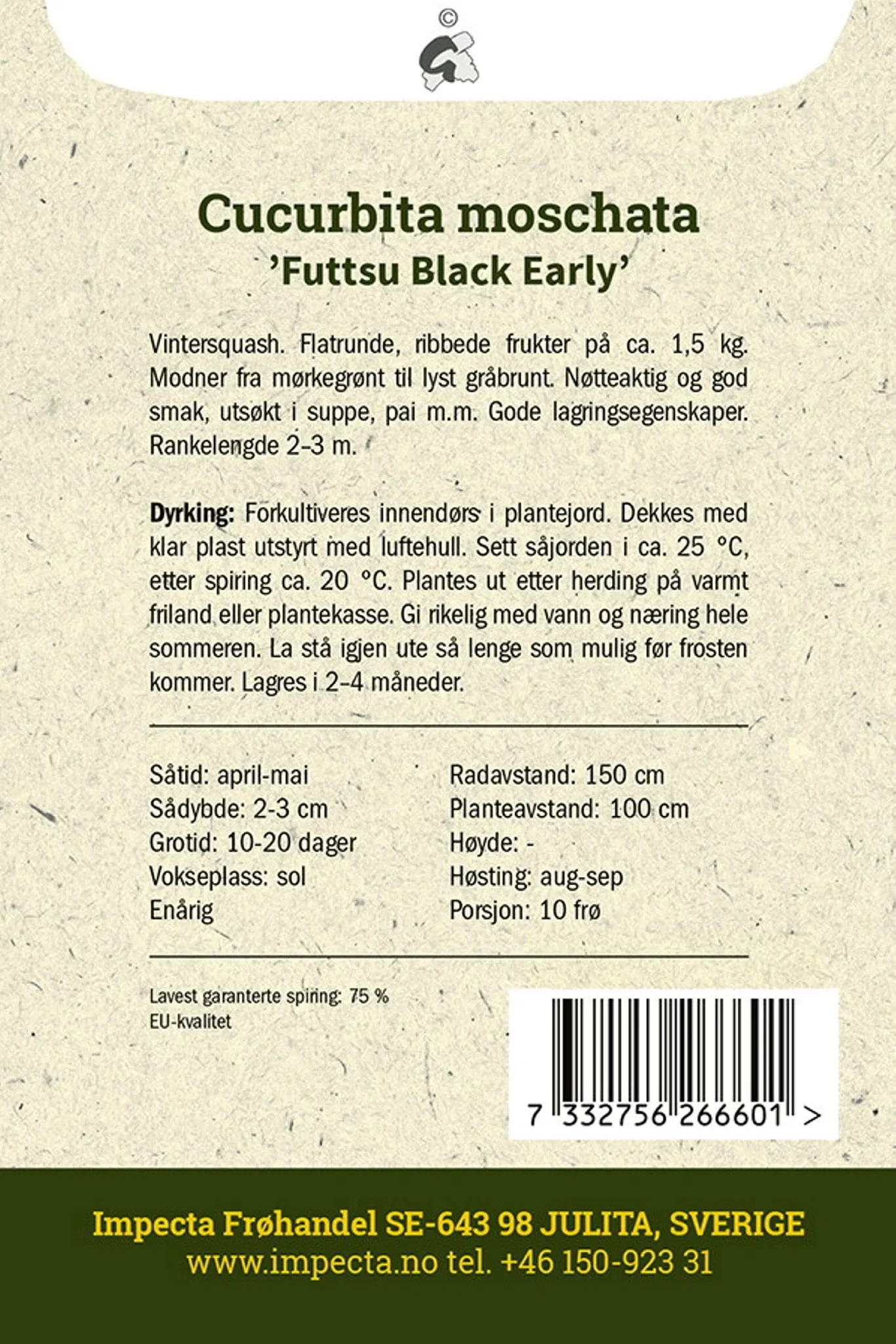 Cucurbita moschata 'Futtsu Black Early' Moskusgresskar 'Futtsu Black Early'