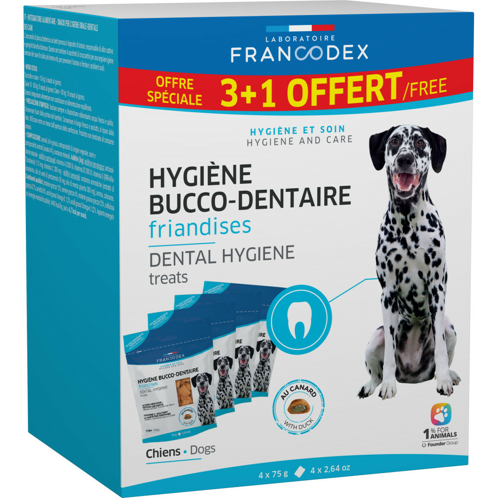 Pack friandises hygiène bucco-dentaire 4 x 75g pour chiens