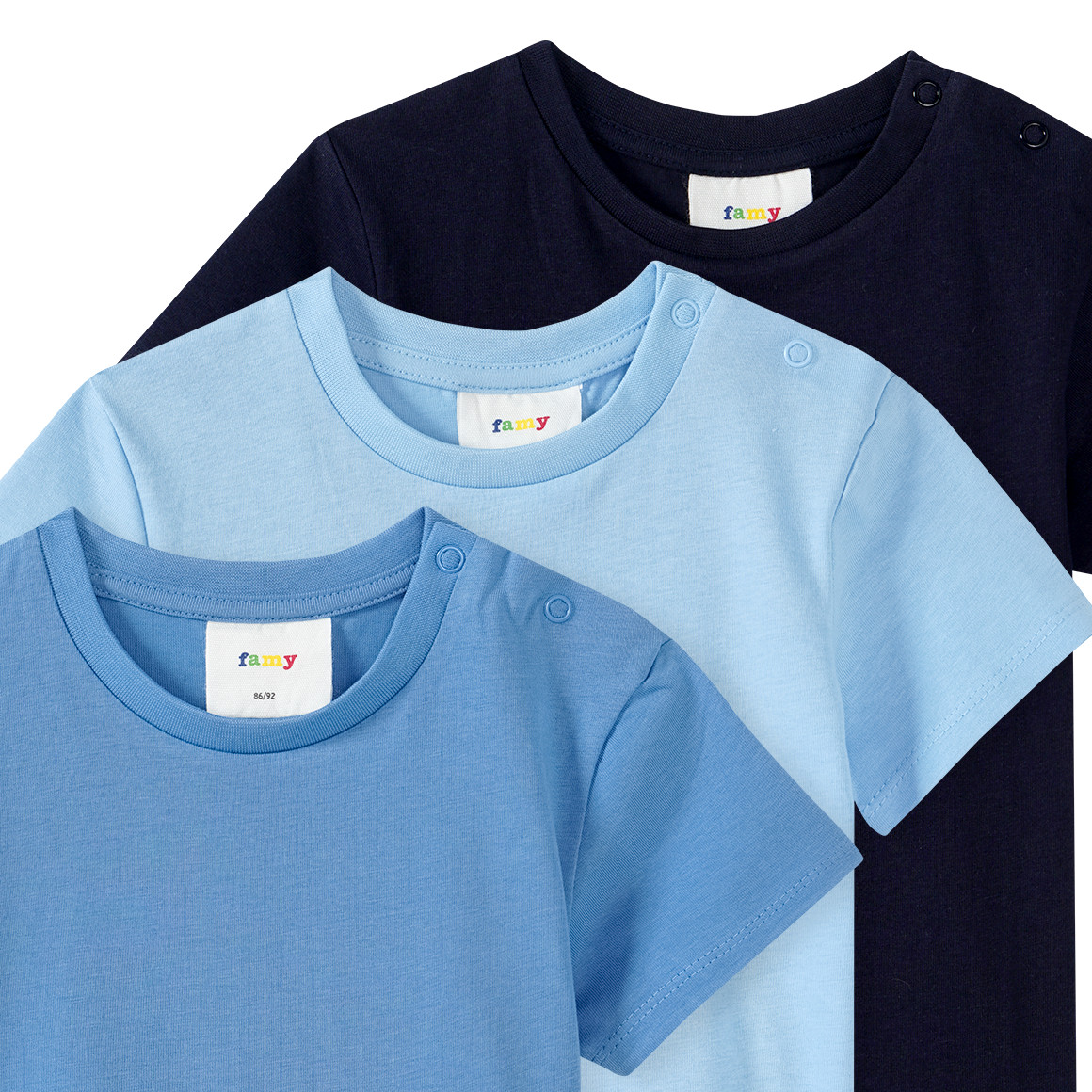 Famy 3 Baby T-Shirts im Basic-Look blau / hellblau / dunkelblau