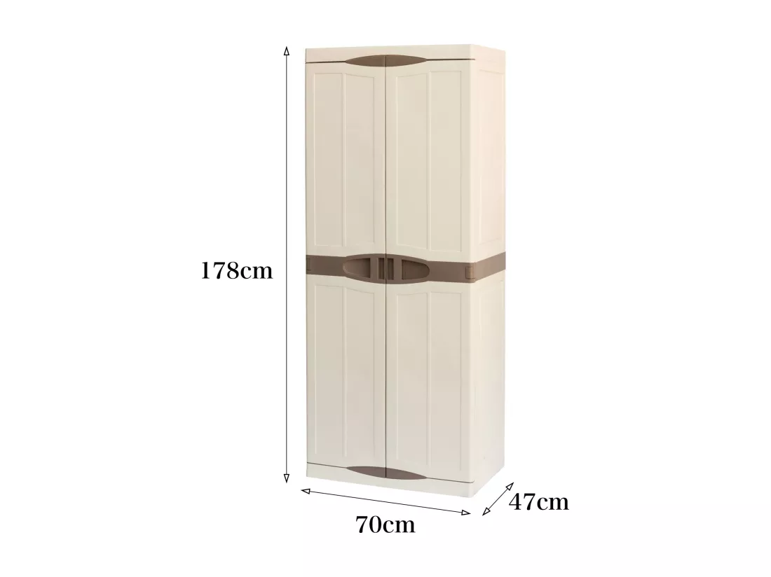Armoire d'extérieur Avelgem, Armoire de balcon polyvalente, Armoire à balais 2 portes, 100% Made in Italy, 70x47h178 cm, Beige et Marron, Finition élégante