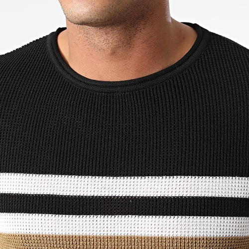 Pull Tricolore 0104 Noir Blanc Camel