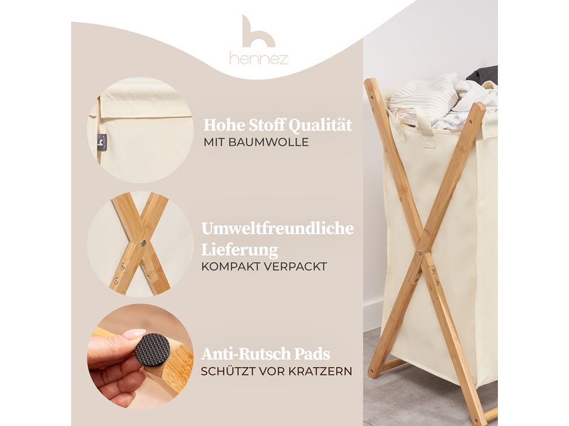 Hennez Wäschekorb  Xavier 150 l, Grau/Nature Aufbewahrungsbox mit 3 Kammern
