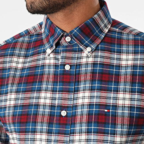 Chemise Manches Longues A Carreaux Brushed Tartan 2890 Bleu Marine Bordeaux Blanc