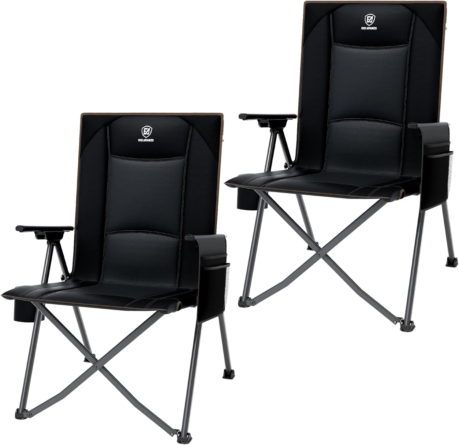 EVER ADVANCED Campingstuhl Faltbar Rückenverstellbar in 4 Positionen 160KG Belastbar, Klappstuhl Recliner Campingstuhl Klappbar mit Seitentasche & Getränkehalter, Angelstuhl für Camping Garten Balkon