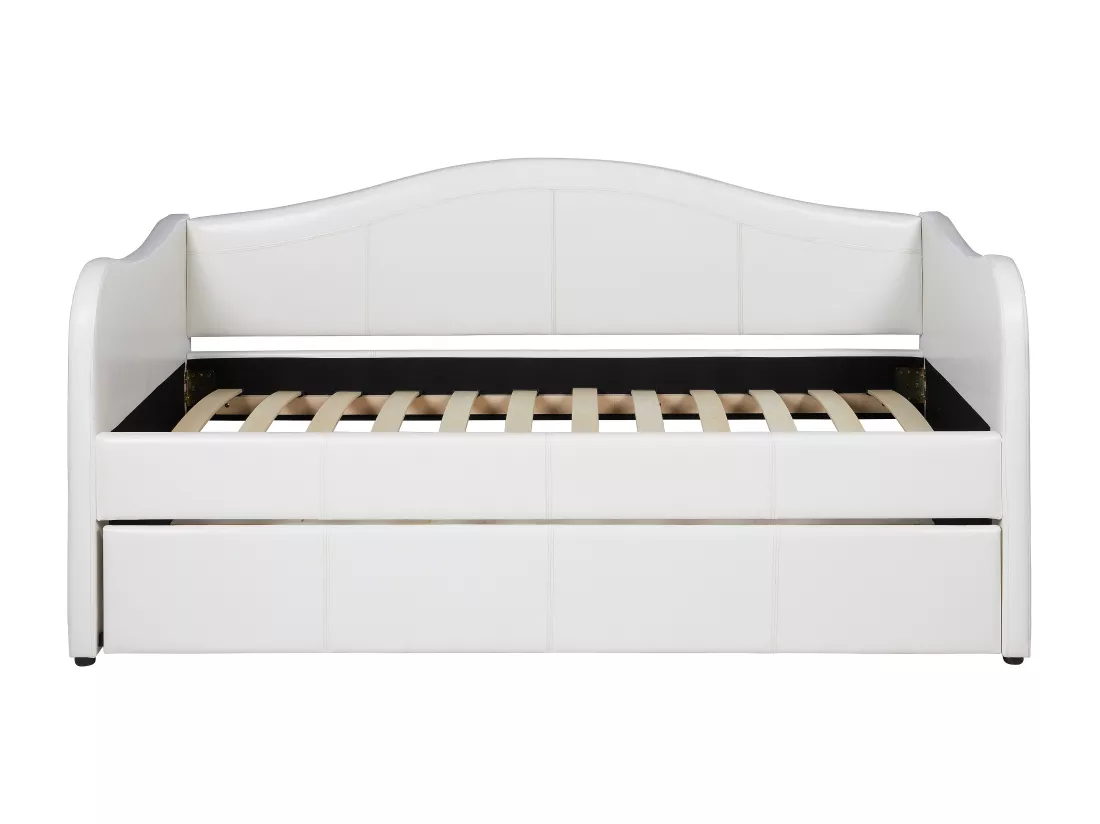 Lit banquette gigogne MATHILDE - 2 x 90 x 190 cm - Simili - Blanc + matelas