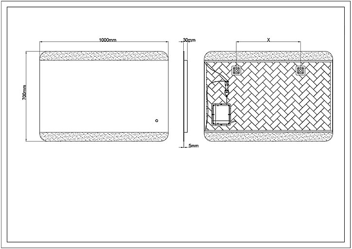 Miroir de salle de bains lumineux LED, argenté l.100 x H.70 cm, MPGlass Vague