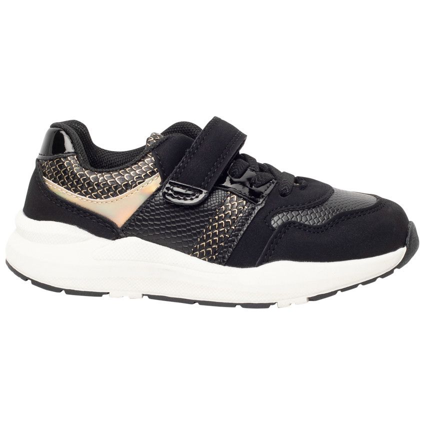 Baskets de sport avec empiècements dorés et serpent pour fille - Noir