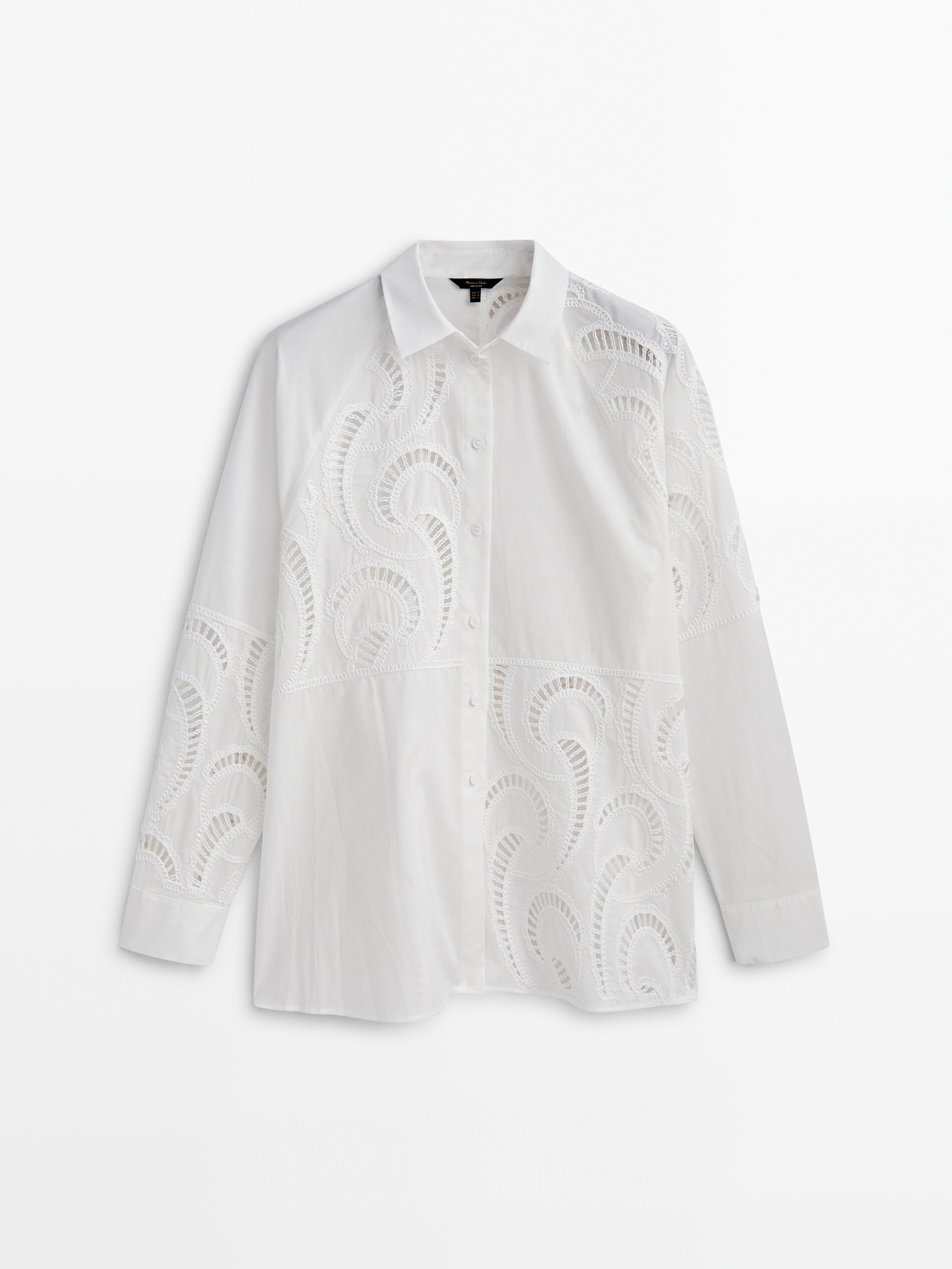 Camisa com detalhe em crochê de algodão - BRANCA