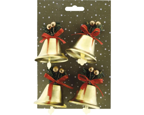 Kerstdecoratie metalen bellen goud Ø 5,5 x 6 cm 4 stuks