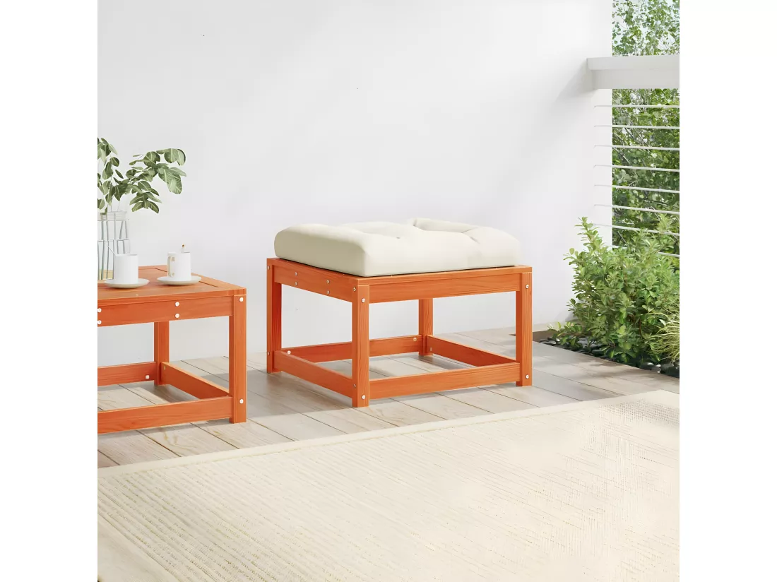 Repose-pied de jardin avec coussins bois massif de pin