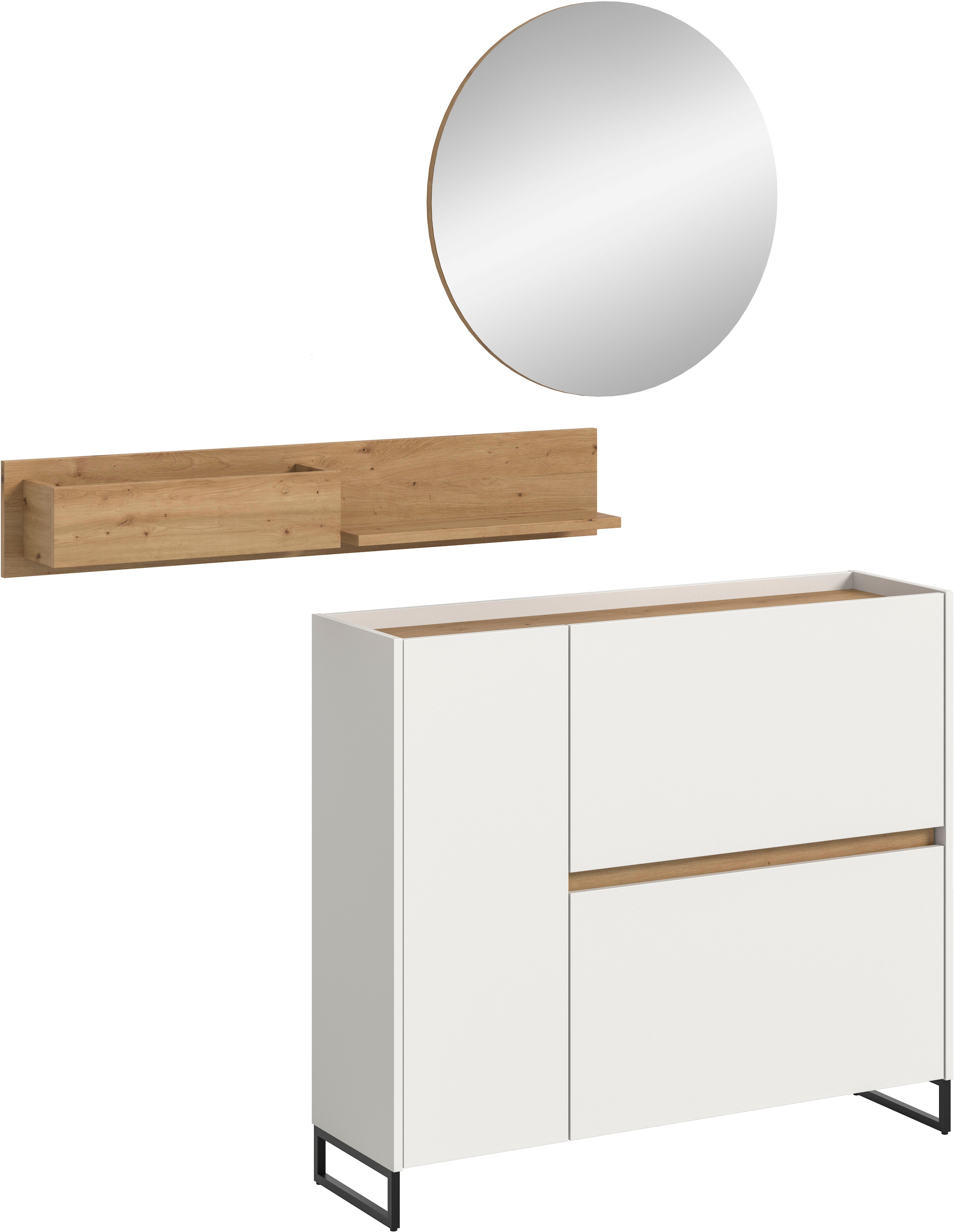 INOSIGN Garderoben-Set »EVRID, 3-teilig, Breite 140 cm, individuell stellbar & erweiterbar« best. aus: Kommode, Wandboard & Spiegel, 3 Stk. tlg.