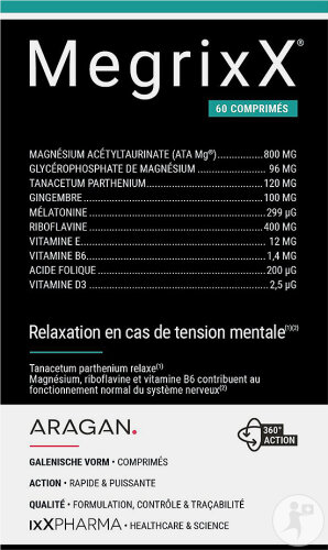 ixX Pharma Megrixx Tension Mentale & Système Nerveux Magnésium & Vitamines B-D-E 60 Comprimés