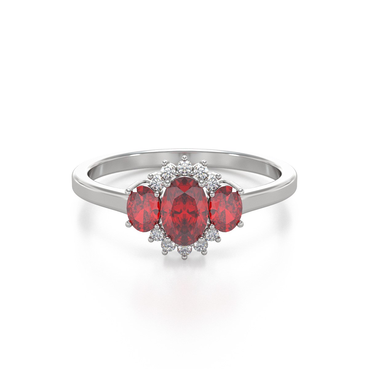 Bague ADEN Or 585 Blanc Rubis et diamants 1.358grs