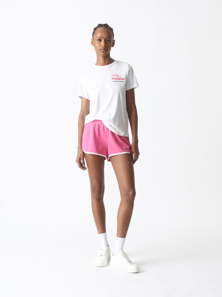 Shorts básicos de tecido atoalhado com detalhes - Tamanho Médio Rosa