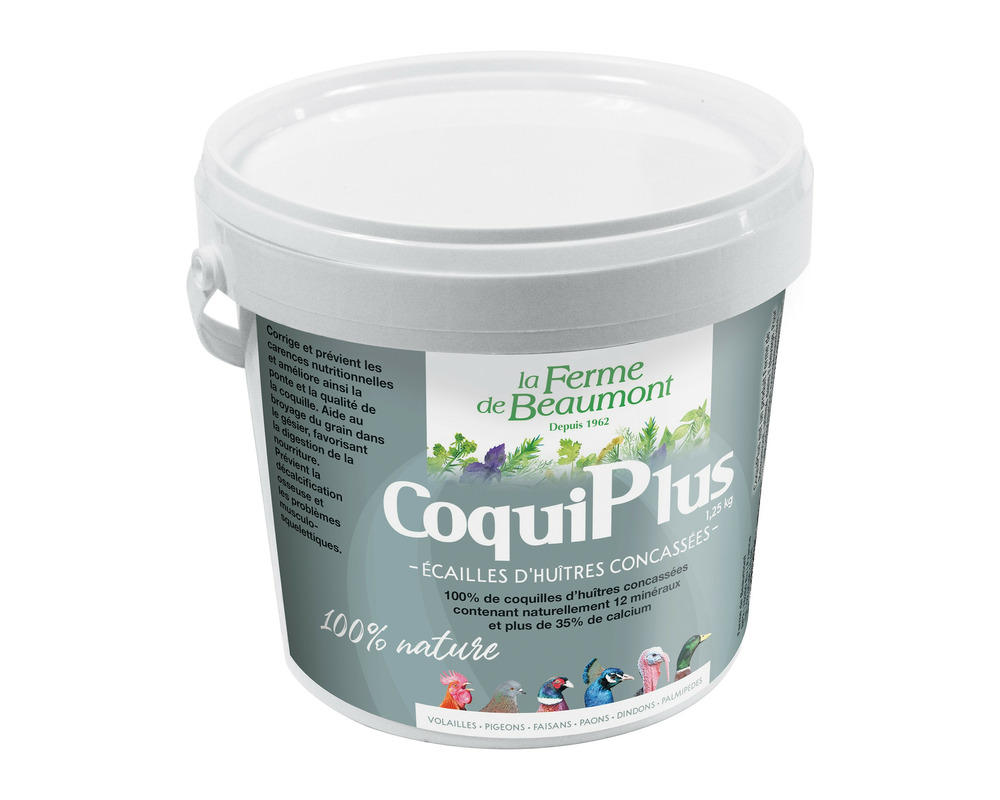 Coquiplus 1,25 kg • coquilles d'huîtres concassées pour poules • apport en calcium naturel, renforce les oeufs