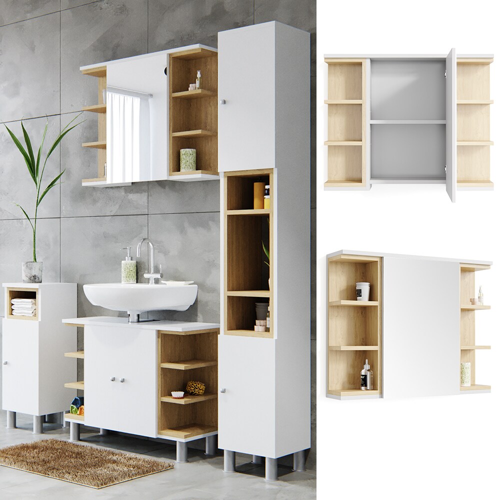 Vicco Spiegelschrank Aquis Spiegel Badspiegel Wandspiegel Bad EicheWeiß