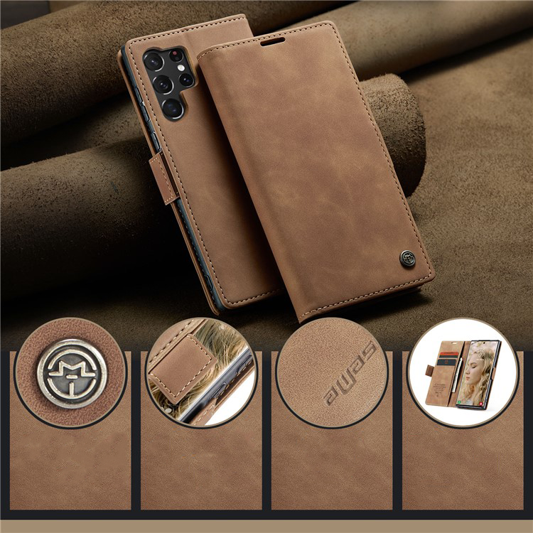 Samsung Galaxy S24 Ultra Leder Tasche Flip Wallet Etui mit Kartenfächern - Braun