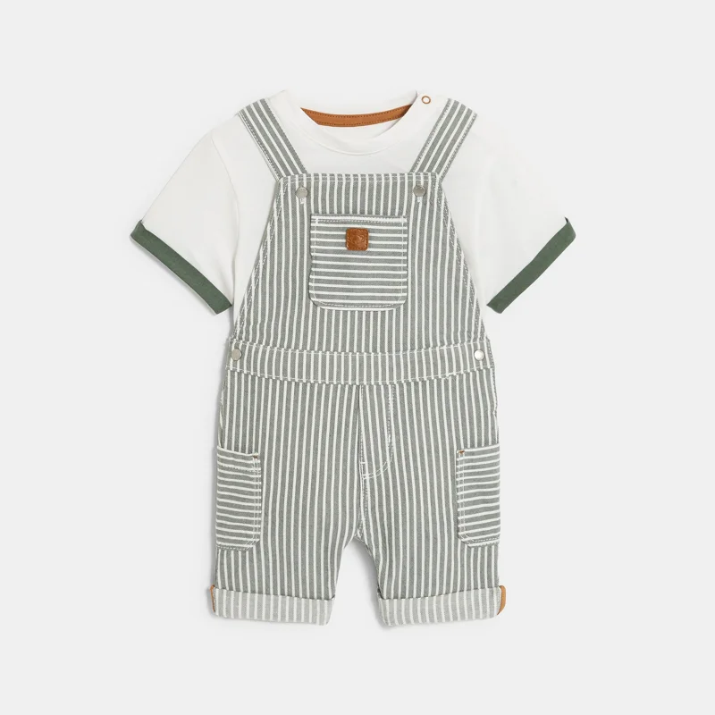 Salopette rayée denim et t-shirt vert bébé garçon Vert
