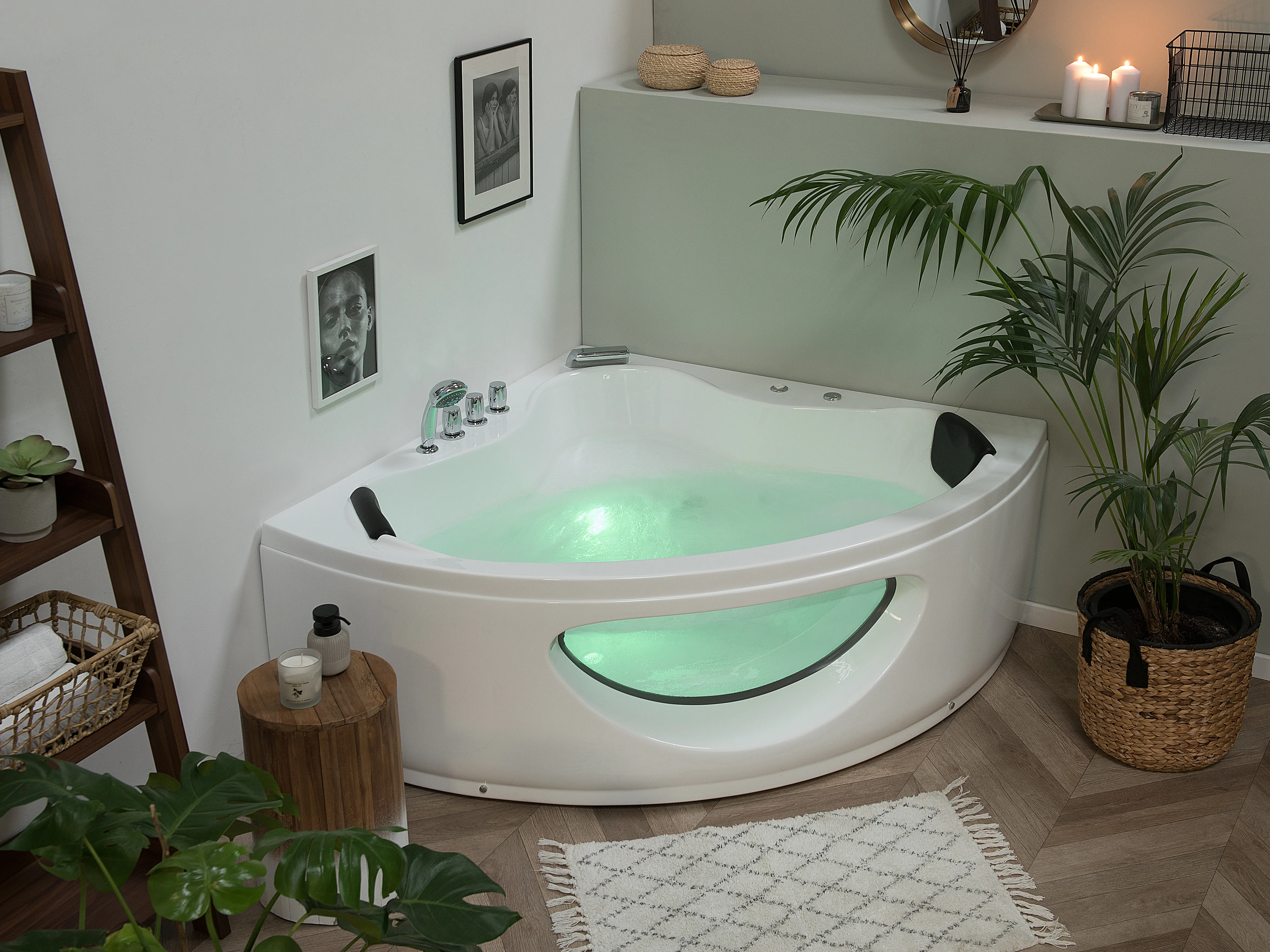 Hoek bubbelbad met LED TOCOA 205 x 146 cm Wit