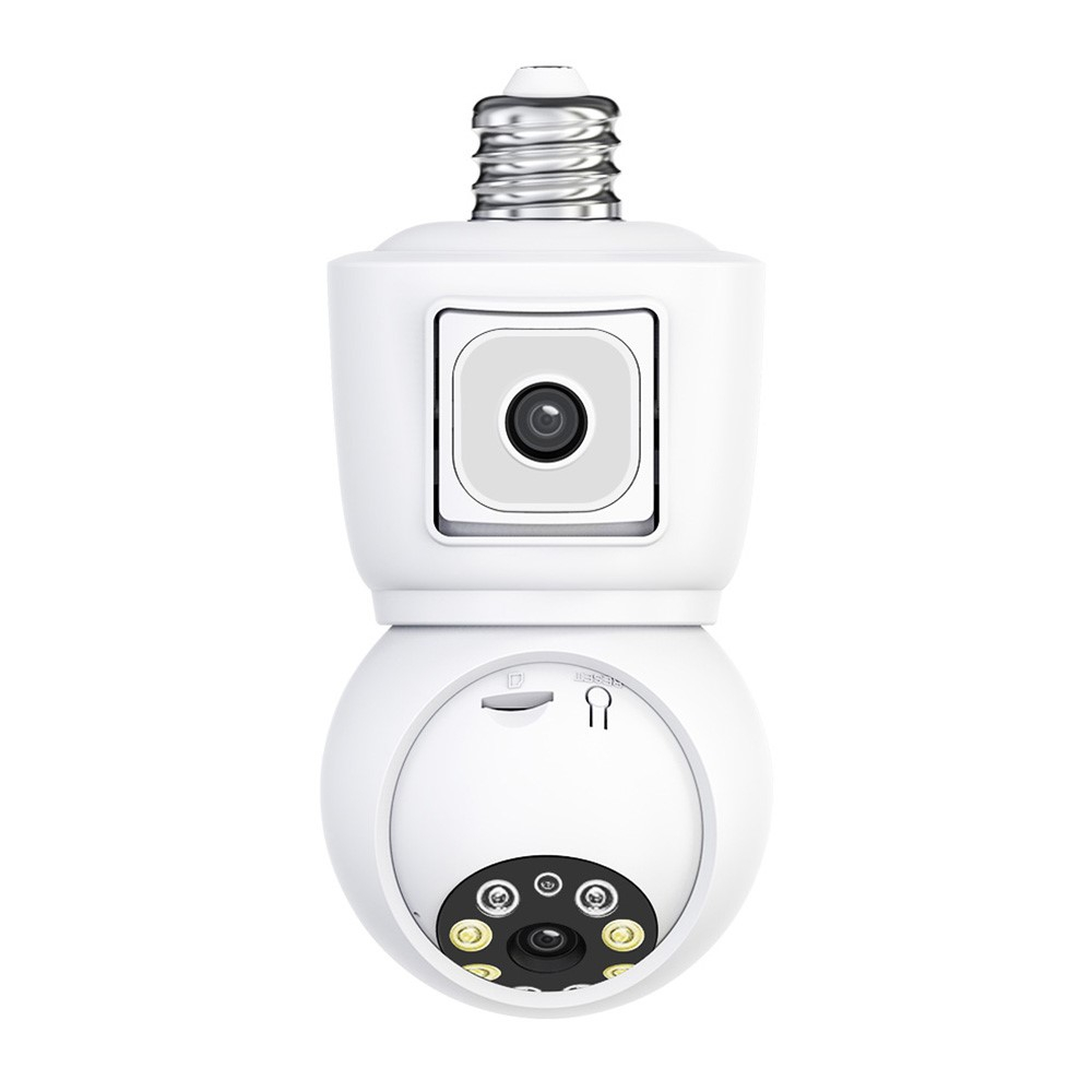(2x2MP) QF202 E27 Glühbirne Mini WiFi IP 355° Dual Kamera mit Nachtsichtfunktion / Bewegungserkennung / 2-Wege-Audio / Micro SD - Weiss