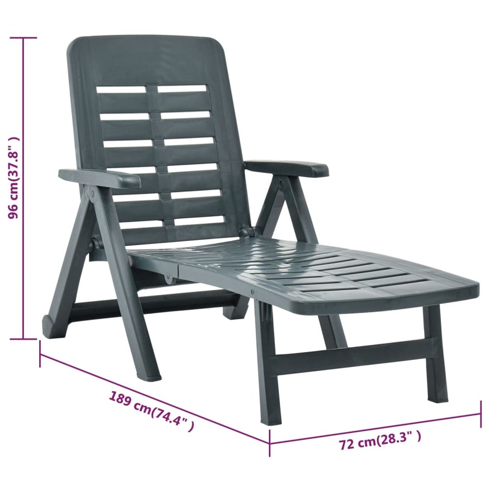 Transat chaise longue bain de soleil lit de jardin terrasse meuble d'extérieur pliable plastique vert