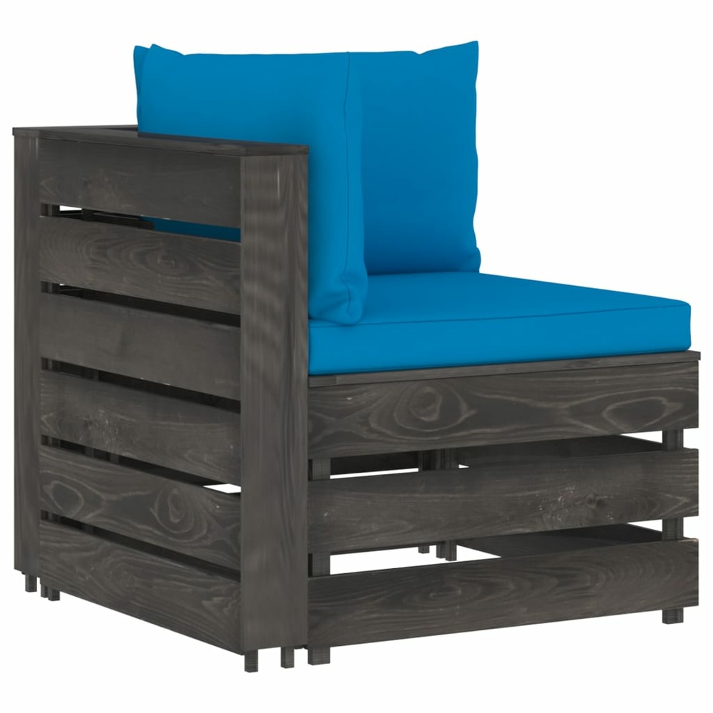 Salon de jardin meuble d'extérieur ensemble de mobilier 4 places avec coussins bois imprégné de gris