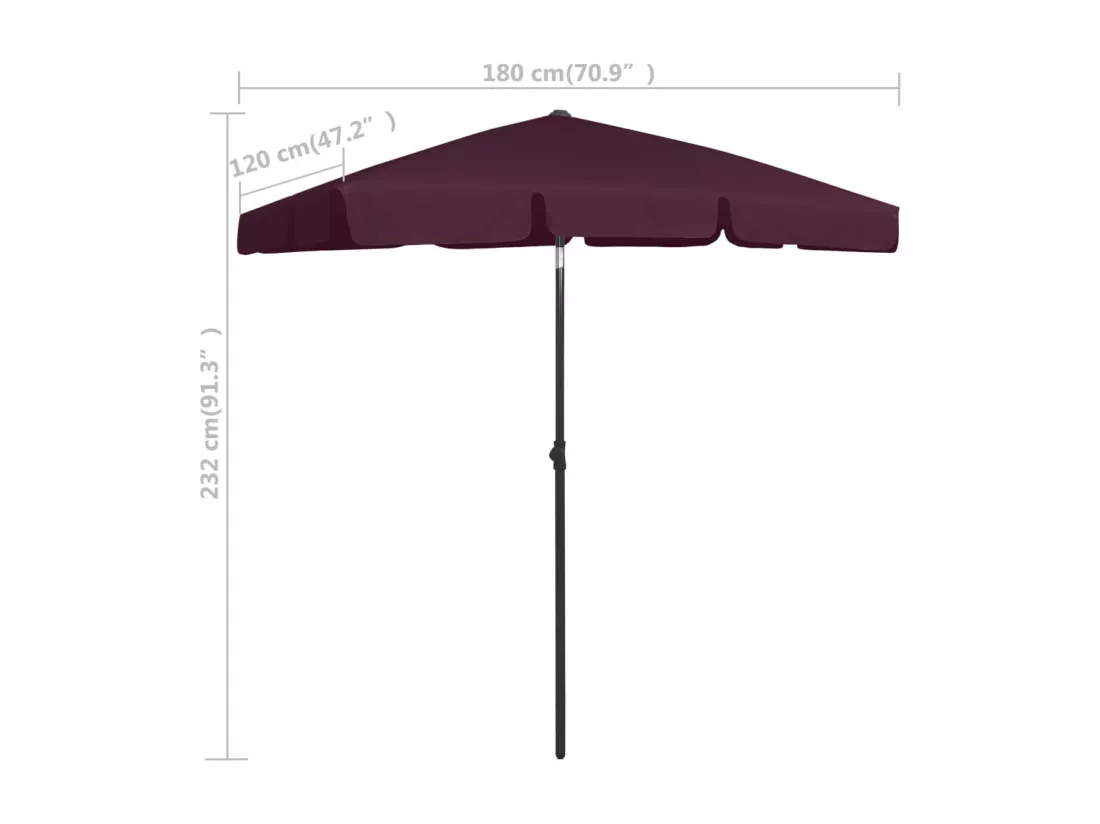 Parasol de plage rouge bordeaux 180x120 cm
