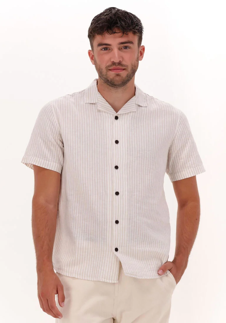 ANERKJENDT beige anerkjendt casual overhemd akleo cot/lin stripe shirt