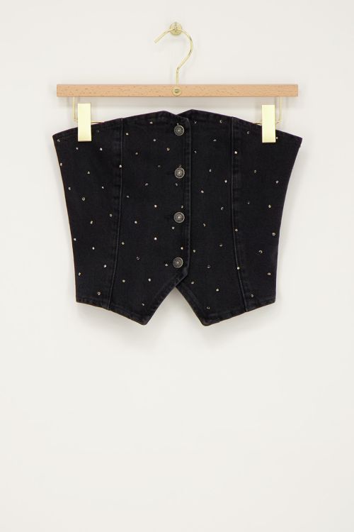 Zwarte denim corset top met strass