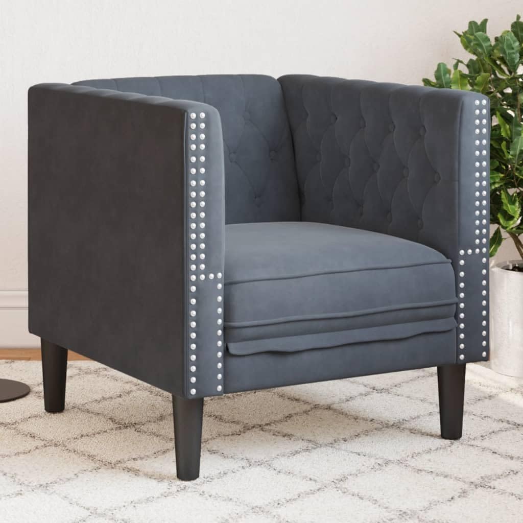 Chesterfield Sessel Dunkelgrau Samt, Polstersessel im klassischen Stil, komfortable Sitzgelegenheit für Wohnzimmer, stabil und elegant, 71 x 74,5 x 70,5 cm