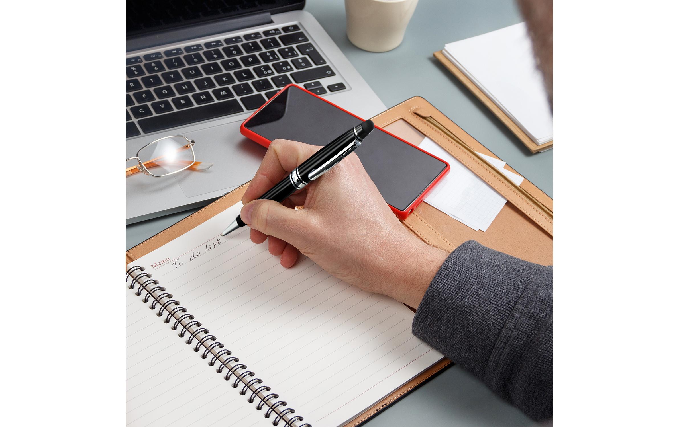 Eingabestift 2 in 1 Schwarz/SilberKugelschreiber und Touchscreen-Stift mit weicher, bildschirmschonender Spitze