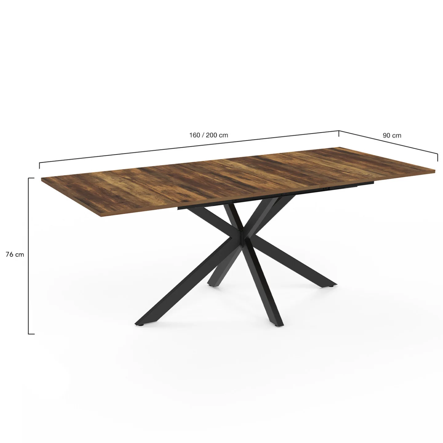 Table à manger extensible rectangle ALIX plateau HAWKINS 6-10 personnes bois foncé et noir 160-200 cm
