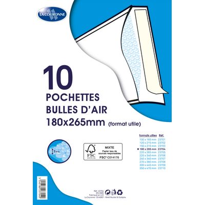La Couronne - 10 Pochettes bulles - 180 x 265 mm - autocollant - blanc