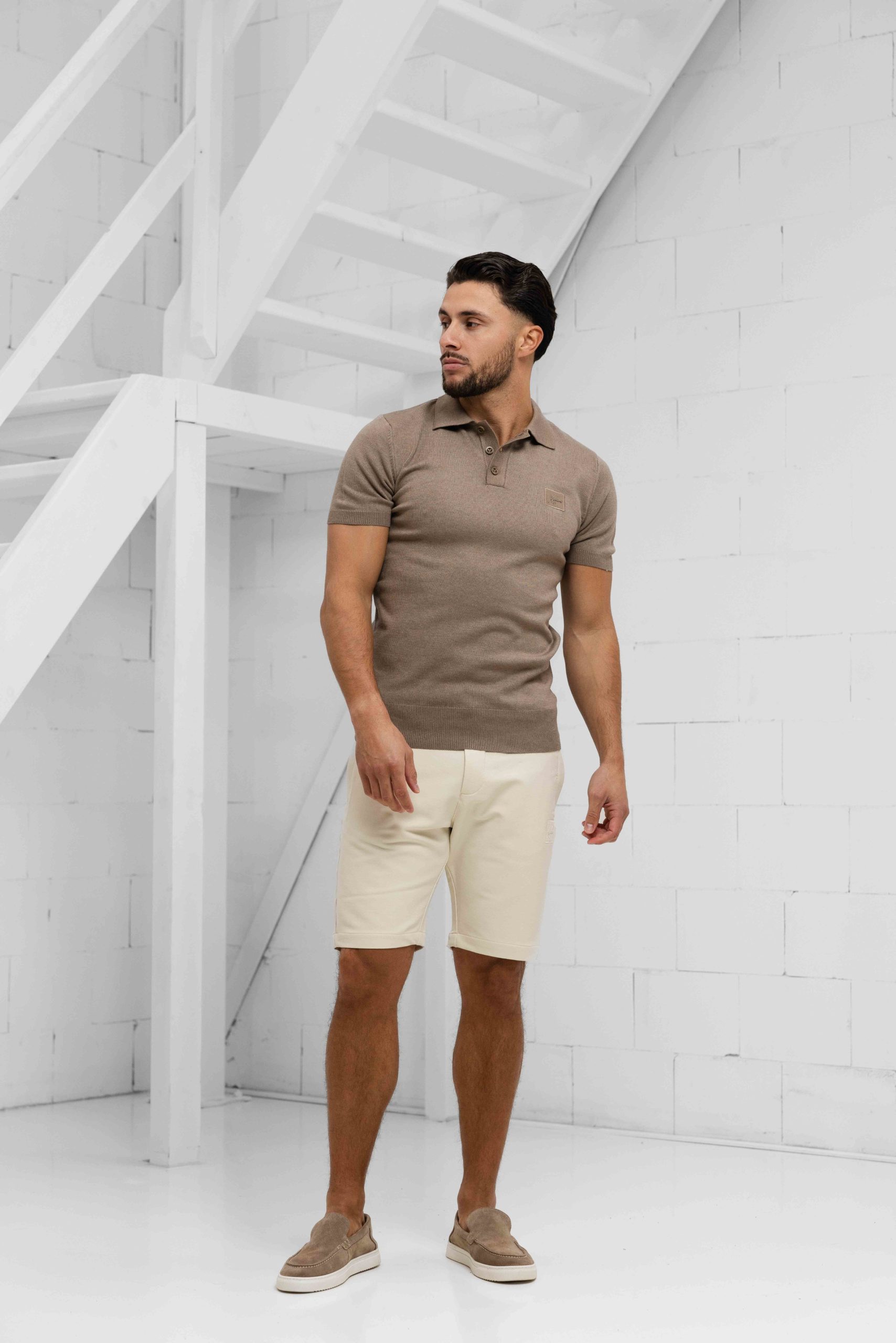 Malelions Knitted Patch Polo Heren Lichtbruin
