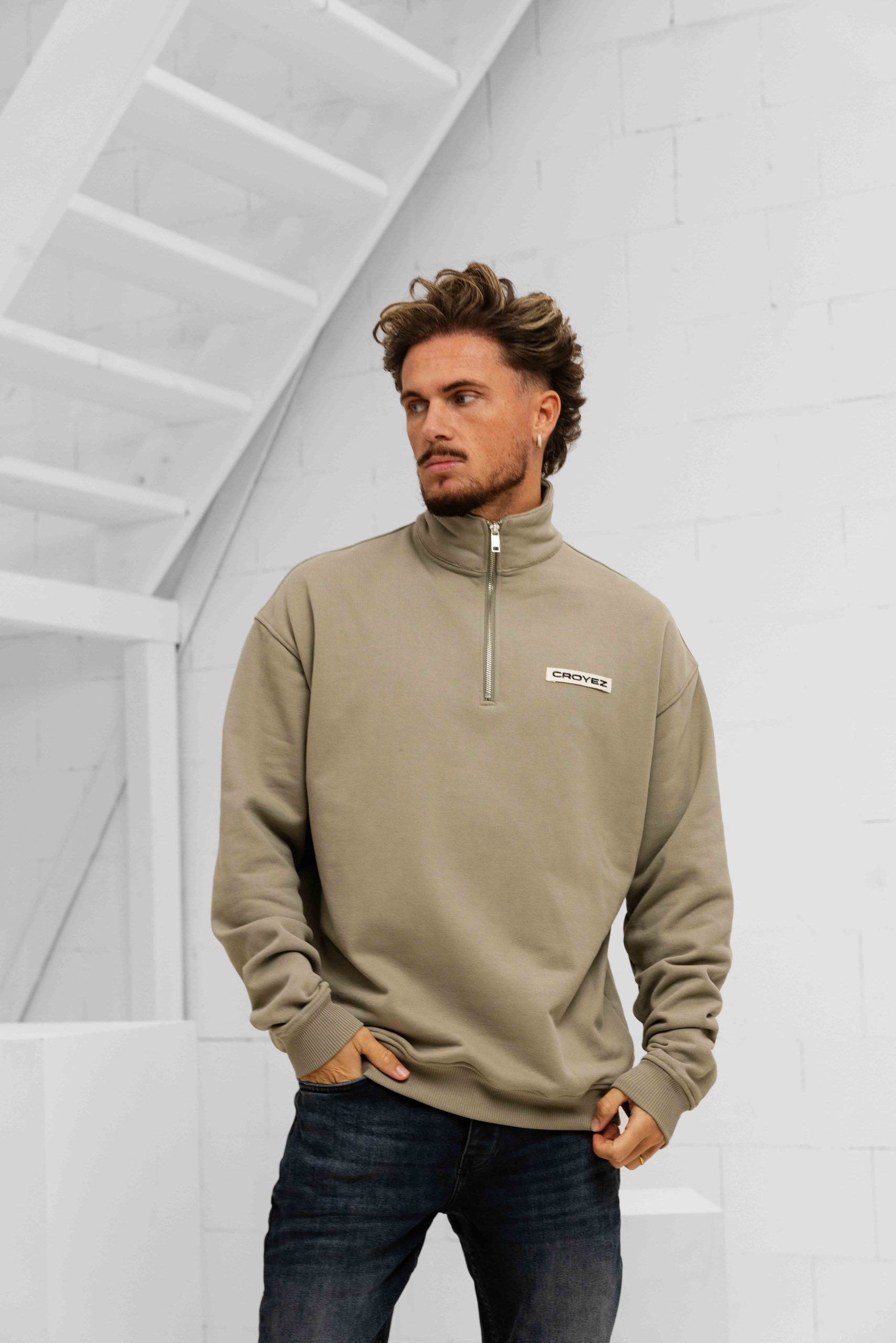 Croyez Etiquette Half-Zip Sweater Heren Groen