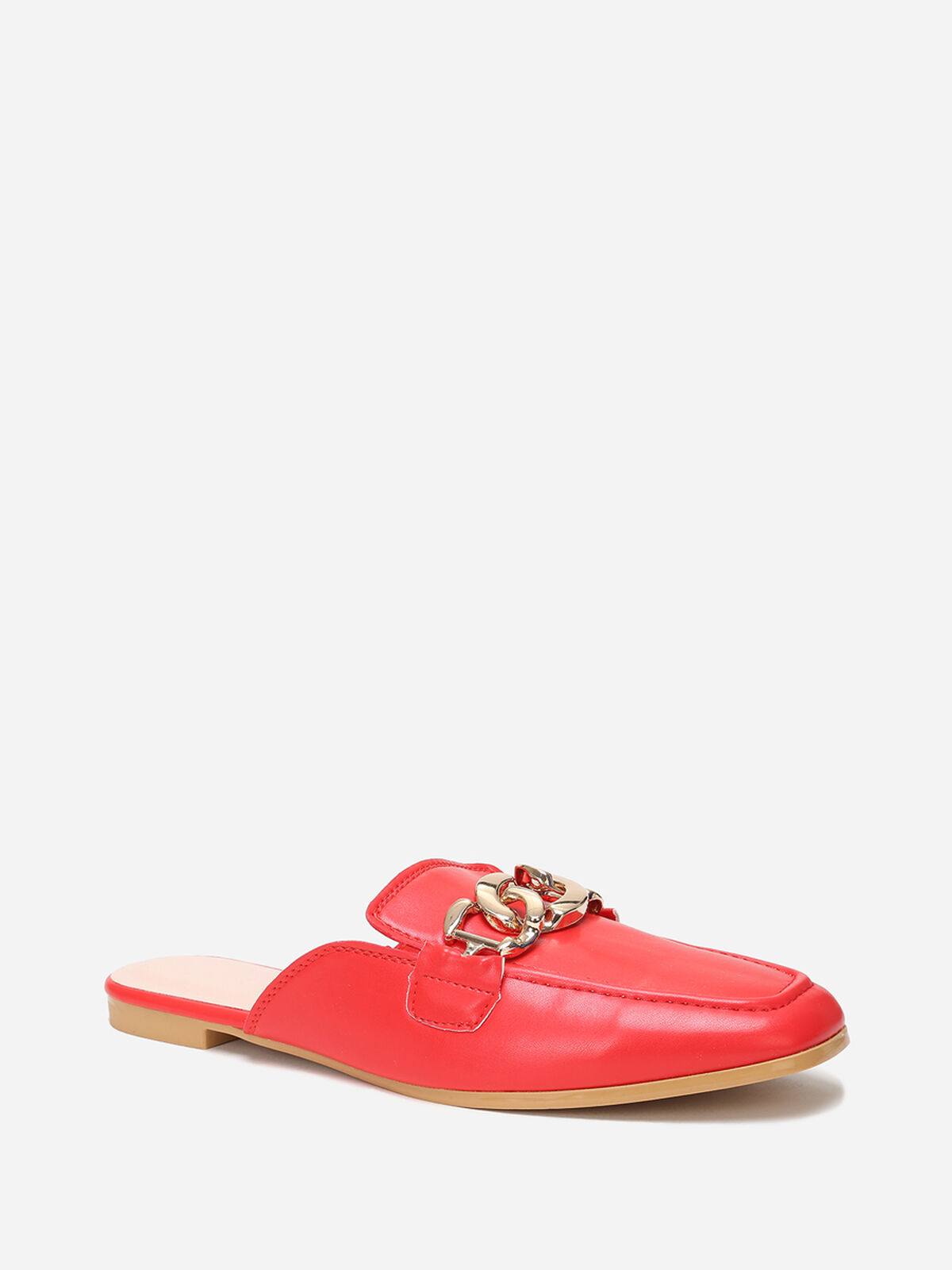 Mules mocassins avec bride à maillons- Rouge