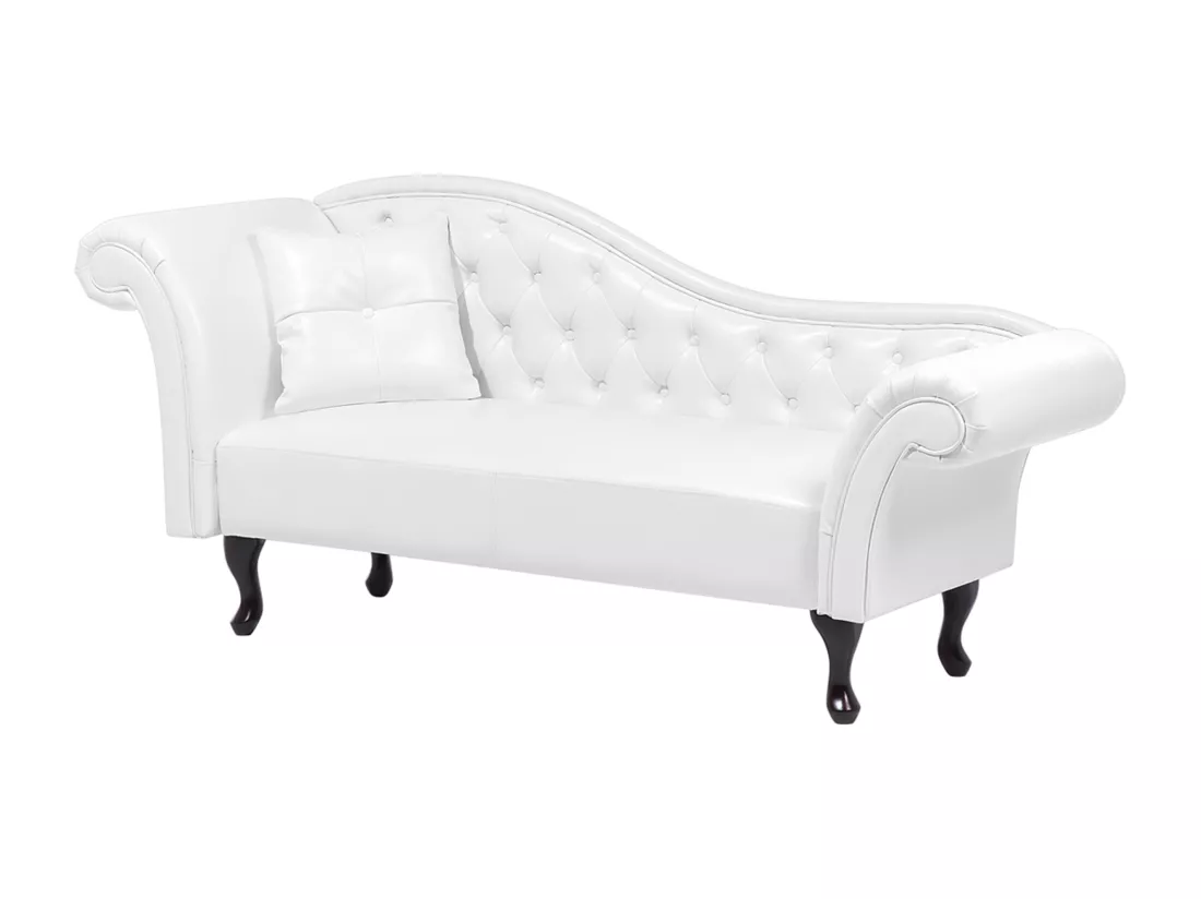 Chaise longue Chesterfield en cuir PU blanc LATTES